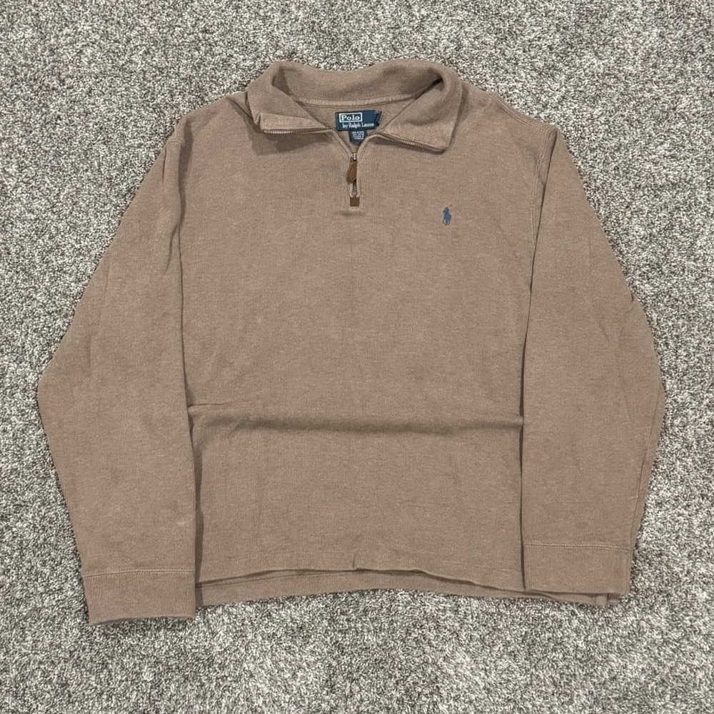Vintage Polo Ralph Lauren Quarter Zip 1/4 Sweater Mens XXL Mocha Brown Cotton